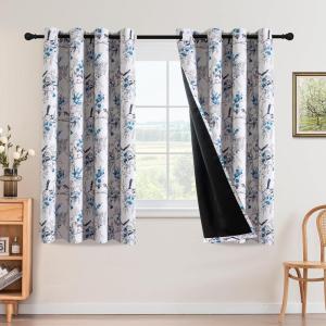 imageHVERSAILTEX Floral 100 Blackout Curtains 84 inch Length 2 Panels Printed Patterned Room Darkening Vintage Thermal Insulated Curtains for Living Room Grommet Curtain Drapes TealBlackBlueBlack
