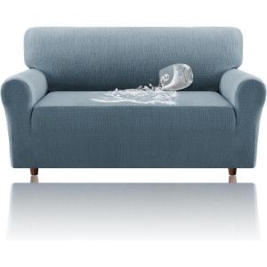 imageHVERSAILTEX Jacquard Sofa Slipcover with Waterproof Seat Furniture Protector 1 Piece Stretch Sofa Covers with Elastic Bottom for Kids Pets DogSofa IvoryStone Blue