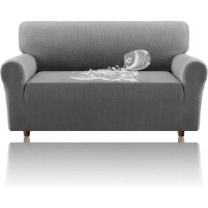 imageHVERSAILTEX Jacquard Sofa Slipcover with Waterproof Seat Furniture Protector 1 Piece Stretch Sofa Covers with Elastic Bottom for Kids Pets DogSofa IvoryGrey