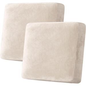 imageHVERSAILTEX Velvet Stretch Couch Cushion Cover Plush Cushion Slipcover for Chair Loveseat Sofa Cushion Furniture Protector Seat Cushion Sofa Cover 2 Piece Large Sofa Cushion Covers Ivory