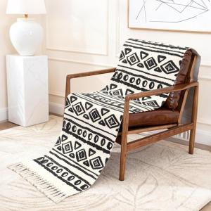 imageHVERSAILTEX Bohemian Armless Accent Chair Cover Geometric Diamond Polycotton Couch Covers for Sofa with Tassels Dog Couch Cover Protector Weaving Throw Blanket All Season1 Pack 24quot63quotBlueTanBlackWhite