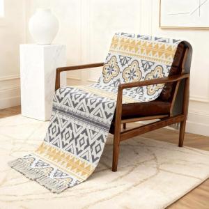 imageHVERSAILTEX Bohemian Armless Accent Chair Cover Geometric Diamond Polycotton Couch Covers for Sofa with Tassels Dog Couch Cover Protector Weaving Throw Blanket All Season1 Pack 24quot63quotBlueTanGreyYellow