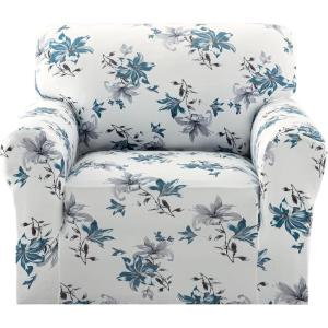 imageHVERSAILTEX Printed Chair Covers for Living Room Floral Pattern Sofa Slipcovers Stretch Couch Covers Washable Couch Protector for DogsGarden BlissBlueChairVintage Petalblue