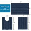 imageHVERSAILTEX 3 Piece Thick Striped Bath Rugs Set for Bathroom Non Slip Soft Absorbent Bath Mat for Tub Shower and Toilet17x2420x3220x24 UShaped IvoryNavy