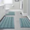 imageHVERSAILTEX 3 Piece Thick Striped Bath Rugs Set for Bathroom Non Slip Soft Absorbent Bath Mat for Tub Shower and Toilet17x2420x3220x24 UShaped IvoryAqua Haze