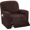 imageHVERSAILTEX Velvet Stretch Recliner Couch Covers 4Pieces Style Recliner Chair Covers Recliner Cover for Reclining Chair Slipcovers Feature Non Slip Form Fitted Thick Soft Washable French OakBrown