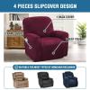 imageHVERSAILTEX Velvet Stretch Recliner Couch Covers 4Pieces Style Recliner Chair Covers Recliner Cover for Reclining Chair Slipcovers Feature Non Slip Form Fitted Thick Soft Washable French OakWineBurgundy