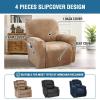 imageHVERSAILTEX Velvet Stretch Recliner Couch Covers 4Pieces Style Recliner Chair Covers Recliner Cover for Reclining Chair Slipcovers Feature Non Slip Form Fitted Thick Soft Washable French OakCamel