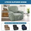 imageHVERSAILTEX Velvet Stretch Recliner Couch Covers 4Pieces Style Recliner Chair Covers Recliner Cover for Reclining Chair Slipcovers Feature Non Slip Form Fitted Thick Soft Washable French OakSea Grass