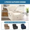 imageHVERSAILTEX Velvet Stretch Recliner Couch Covers 4Pieces Style Recliner Chair Covers Recliner Cover for Reclining Chair Slipcovers Feature Non Slip Form Fitted Thick Soft Washable French OakIvory