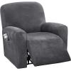 imageHVERSAILTEX Velvet Stretch Recliner Couch Covers 4Pieces Style Recliner Chair Covers Recliner Cover for Reclining Chair Slipcovers Feature Non Slip Form Fitted Thick Soft Washable French OakGrey