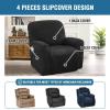 imageHVERSAILTEX Velvet Stretch Recliner Couch Covers 4Pieces Style Recliner Chair Covers Recliner Cover for Reclining Chair Slipcovers Feature Non Slip Form Fitted Thick Soft Washable French OakJet Black