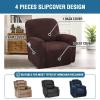 imageHVERSAILTEX Velvet Stretch Recliner Couch Covers 4Pieces Style Recliner Chair Covers Recliner Cover for Reclining Chair Slipcovers Feature Non Slip Form Fitted Thick Soft Washable French OakBrown