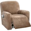 imageHVERSAILTEX Velvet Stretch Recliner Couch Covers 4Pieces Style Recliner Chair Covers Recliner Cover for Reclining Chair Slipcovers Feature Non Slip Form Fitted Thick Soft Washable French OakCamel