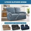 imageHVERSAILTEX Velvet Stretch Recliner Couch Covers 4Pieces Style Recliner Chair Covers Recliner Cover for Reclining Chair Slipcovers Feature Non Slip Form Fitted Thick Soft Washable French OakStone Blue