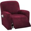 imageHVERSAILTEX Velvet Stretch Recliner Couch Covers 4Pieces Style Recliner Chair Covers Recliner Cover for Reclining Chair Slipcovers Feature Non Slip Form Fitted Thick Soft Washable French OakWineBurgundy