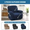 imageHVERSAILTEX Velvet Stretch Recliner Couch Covers 4Pieces Style Recliner Chair Covers Recliner Cover for Reclining Chair Slipcovers Feature Non Slip Form Fitted Thick Soft Washable French OakNavy