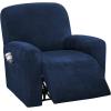 imageHVERSAILTEX Velvet Stretch Recliner Couch Covers 4Pieces Style Recliner Chair Covers Recliner Cover for Reclining Chair Slipcovers Feature Non Slip Form Fitted Thick Soft Washable French OakNavy