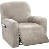 imageHVERSAILTEX Velvet Stretch Recliner Couch Covers 4Pieces Style Recliner Chair Covers Recliner Cover for Reclining Chair Slipcovers Feature Non Slip Form Fitted Thick Soft Washable French OakFrench Oak