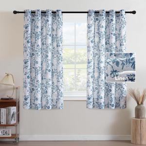 imageHVERSAILTEX Linen Blend Curtains for Living Room Printed Floral Curtain Grommet Farmhouse Flower Patterned Drapes Window Treatment Panels Set of 2 Panels 52quot W x 96quot L French Vintage Floral  NavyRetro Floral  Stone Blue