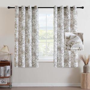 imageHVERSAILTEX Linen Blend Curtains for Living Room Printed Floral Curtain Grommet Farmhouse Flower Patterned Drapes Window Treatment Panels Set of 2 Panels 52quot W x 96quot L French Vintage Floral  NavyIberra Sesame  Taupe