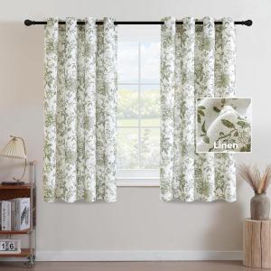 imageHVERSAILTEX Linen Blend Curtains for Living Room Printed Floral Curtain Grommet Farmhouse Flower Patterned Drapes Window Treatment Panels Set of 2 Panels 52quot W x 96quot L French Vintage Floral  NavyIberra Sesame  Sage