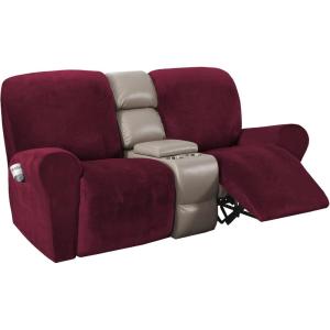 imageHVERSAILTEX Velvet Stretch Recliner Couch Covers 4Pieces Style Recliner Chair Covers Recliner Cover for Reclining Chair Slipcovers Feature Non Slip Form Fitted Thick Soft Washable French OakWineBurgundy