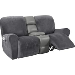 imageHVERSAILTEX Velvet Stretch Recliner Couch Covers 4Pieces Style Recliner Chair Covers Recliner Cover for Reclining Chair Slipcovers Feature Non Slip Form Fitted Thick Soft Washable French OakGrey