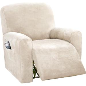 imageHVERSAILTEX Velvet Stretch Recliner Couch Covers 4Pieces Style Recliner Chair Covers Recliner Cover for Reclining Chair Slipcovers Feature Non Slip Form Fitted Thick Soft Washable French OakPorcelain