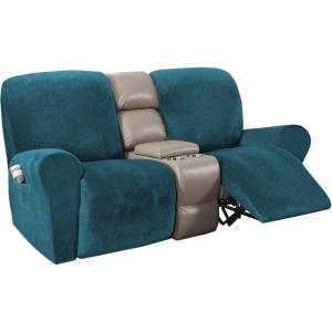 imageHVERSAILTEX Velvet Stretch Recliner Couch Covers 4Pieces Style Recliner Chair Covers Recliner Cover for Reclining Chair Slipcovers Feature Non Slip Form Fitted Thick Soft Washable French OakDeep Teal