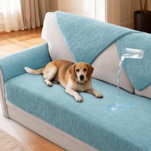 imageHVERSAILTEX Waterproof Couch Cover Plush Sofa Cover with Strap Soft Anti Slip Sofa Slipcovers for 4 Cushion Sofa Couch Protector Cover for Dogs Cats Kids36x96BeigeStoneblue