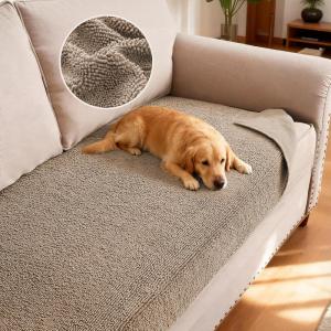 imageHVERSAILTEX Non Slip Pet Couch Cover Chenille Dog Bed Protector Thick Soft Sofa Slipcover Pet Friendly Washable Couch Cushion Covers for Pets 68quot x 82quot TaupeSand