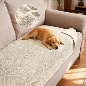 imageHVERSAILTEX Non Slip Pet Couch Cover Chenille Dog Bed Protector Thick Soft Sofa Slipcover Pet Friendly Washable Couch Cushion Covers for Pets 68quot x 82quot TaupeIvory