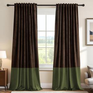 imageHVERSAILTEX Velvet Patchwork Curtains Thermal Insulated Soundproof Room Darkening Drapes Rod Pocket Window Treatment Panels for Living Room Bedroom2 PanelsBrownMustard52quot W x 84quot LBrownSage