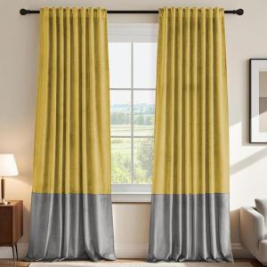 imageHVERSAILTEX Velvet Patchwork Curtains Thermal Insulated Soundproof Room Darkening Drapes Rod Pocket Window Treatment Panels for Living Room Bedroom2 PanelsBrownMustard52quot W x 84quot LYellowGrey