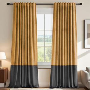 imageHVERSAILTEX Velvet Patchwork Curtains Thermal Insulated Soundproof Room Darkening Drapes Rod Pocket Window Treatment Panels for Living Room Bedroom2 PanelsBrownMustard52quot W x 84quot LMustardGrey