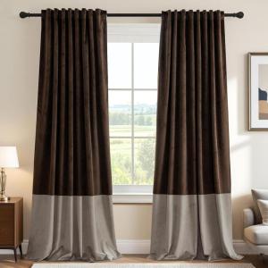 imageHVERSAILTEX Velvet Patchwork Curtains Thermal Insulated Soundproof Room Darkening Drapes Rod Pocket Window Treatment Panels for Living Room Bedroom2 PanelsBrownMustard52quot W x 84quot LBrownTaupe