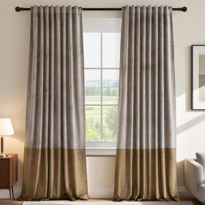 imageHVERSAILTEX Velvet Patchwork Curtains Thermal Insulated Soundproof Room Darkening Drapes Rod Pocket Window Treatment Panels for Living Room Bedroom2 PanelsBrownMustard52quot W x 84quot LTaupeCamel