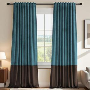 imageHVERSAILTEX Velvet Patchwork Curtains Thermal Insulated Soundproof Room Darkening Drapes Rod Pocket Window Treatment Panels for Living Room Bedroom2 PanelsBrownMustard52quot W x 84quot LTealBrown