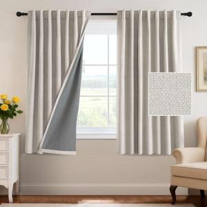 imageHVERSAILTEX 100 Blackout Curtains Back Tab Full Light Blocking Curtain Draperies with Gray Coating Thermal Insulated Window Treatment Set of 2 Panels 52quot W x 84quot L SageNatural