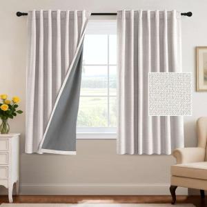 imageHVERSAILTEX 100 Blackout Curtains Back Tab Full Light Blocking Curtain Draperies with Gray Coating Thermal Insulated Window Treatment Set of 2 Panels 52quot W x 84quot L SageIvory