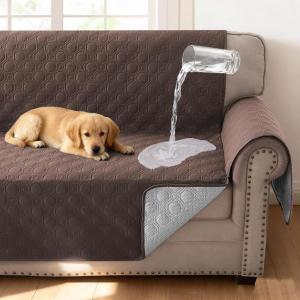 imageHVERSAILTEX 100 Waterproof Couch Cover for Dogs Washable Triple NonSlip 2 Cushion Loveseat Slipcover Thick Durable Sofa Protector with Storage Pocket Loveseat TaupeBrown