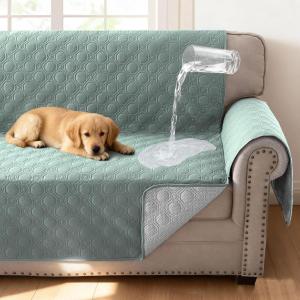 imageHVERSAILTEX 100 Waterproof Couch Cover for Dogs Washable Triple NonSlip 2 Cushion Loveseat Slipcover Thick Durable Sofa Protector with Storage Pocket Loveseat TaupeLily Pad