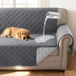 imageHVERSAILTEX 100 Waterproof Couch Cover for Dogs Washable Triple NonSlip 2 Cushion Loveseat Slipcover Thick Durable Sofa Protector with Storage Pocket Loveseat TaupeGrey