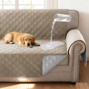imageHVERSAILTEX 100 Waterproof Couch Cover for Dogs Washable Triple NonSlip 2 Cushion Loveseat Slipcover Thick Durable Sofa Protector with Storage Pocket Loveseat TaupeTaupe