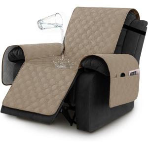 imageHVERSAILTEX 100 Waterproof Recliner Chair Covers Recliner Covers NonSlip Stay in Place Thick Cover for Recliner Chair with Pocket Dog Couch Cover Protector WashableLily Pad 30quotTaupe