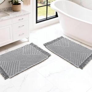imageHVERSAILTEX Waffle Bath Mat Super Absorbent Boho Bath Mat Non Slip Bath Rugs for Bathroom Floor Machine Washable Dry Fast Bathroom Rugs with Tassels 47 x 17 Plus 17 x 24 Inches GrayDove