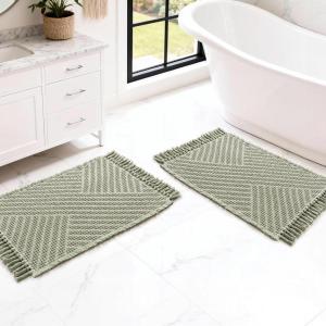 imageHVERSAILTEX Waffle Bath Mat Super Absorbent Boho Bath Mat Non Slip Bath Rugs for Bathroom Floor Machine Washable Dry Fast Bathroom Rugs with Tassels 47 x 17 Plus 17 x 24 Inches GraySage