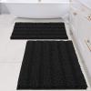 imageHVERSAILTEX Navy Blue Bathroom Rugs 2 Piece Bath Mat Set SlipResistant Extra Absorbent Soft and Fluffy Striped Chenille Bath Rugs Floor Mats Dry Fast Machine Washable 20quot x 32quot17quot x 24quotBlack