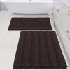 imageHVERSAILTEX Navy Blue Bathroom Rugs 2 Piece Bath Mat Set SlipResistant Extra Absorbent Soft and Fluffy Striped Chenille Bath Rugs Floor Mats Dry Fast Machine Washable 20quot x 32quot17quot x 24quotChocolate